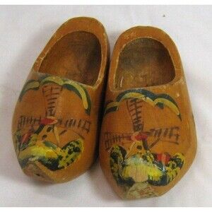Vintage Wooden Dutch Clogs Holland Hand Painted Windmill